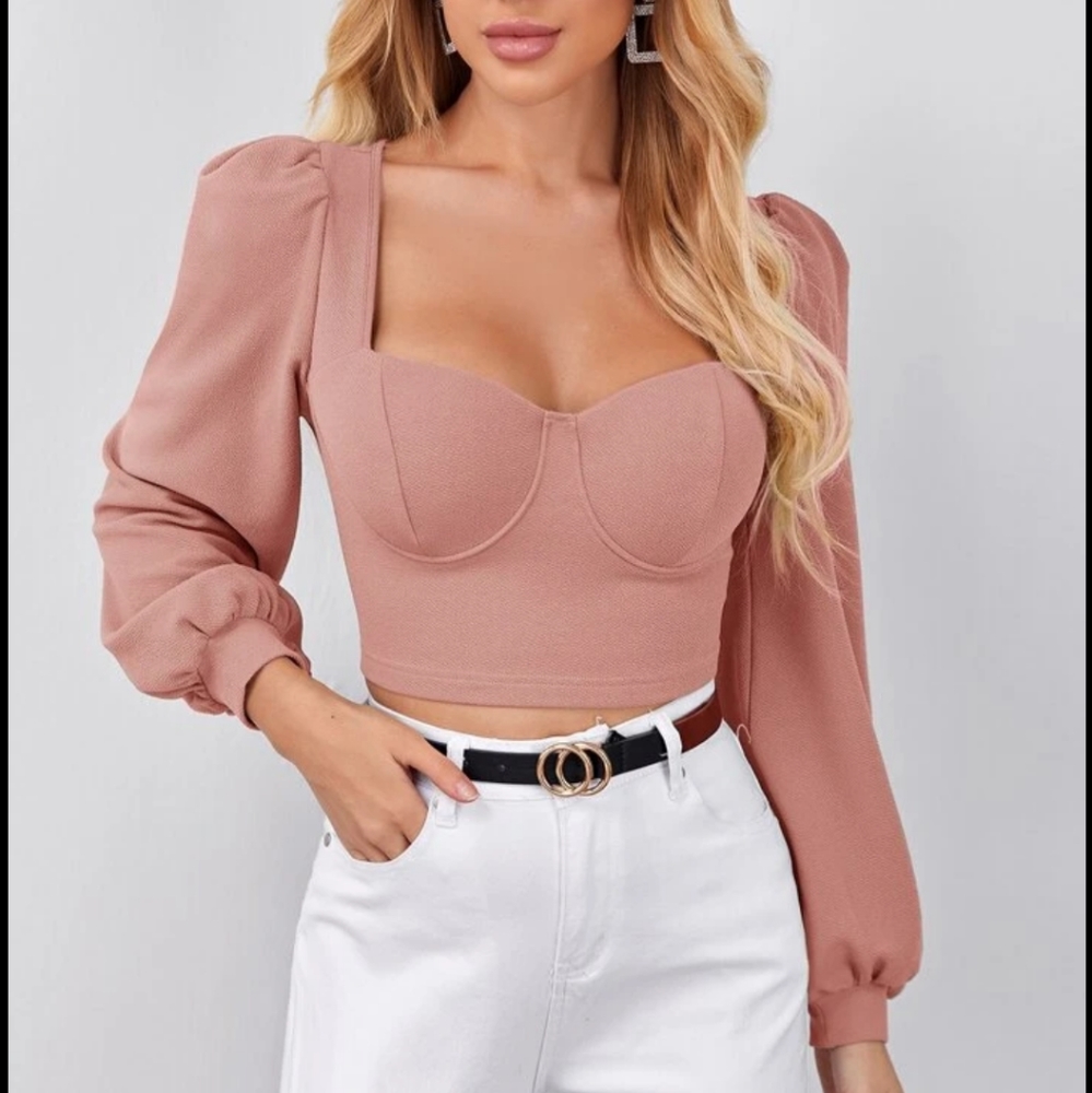 SheIn pink crop top, long sleeve with buster. Size medium
